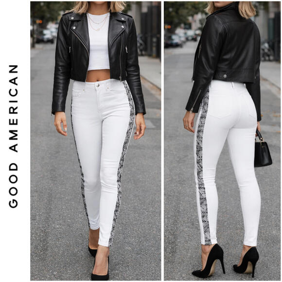 Good American Denim - NWT GOOD AMERICAN | SZ 0/25 | White Snakeskin Skinny Jeans High Rise MSRP $179